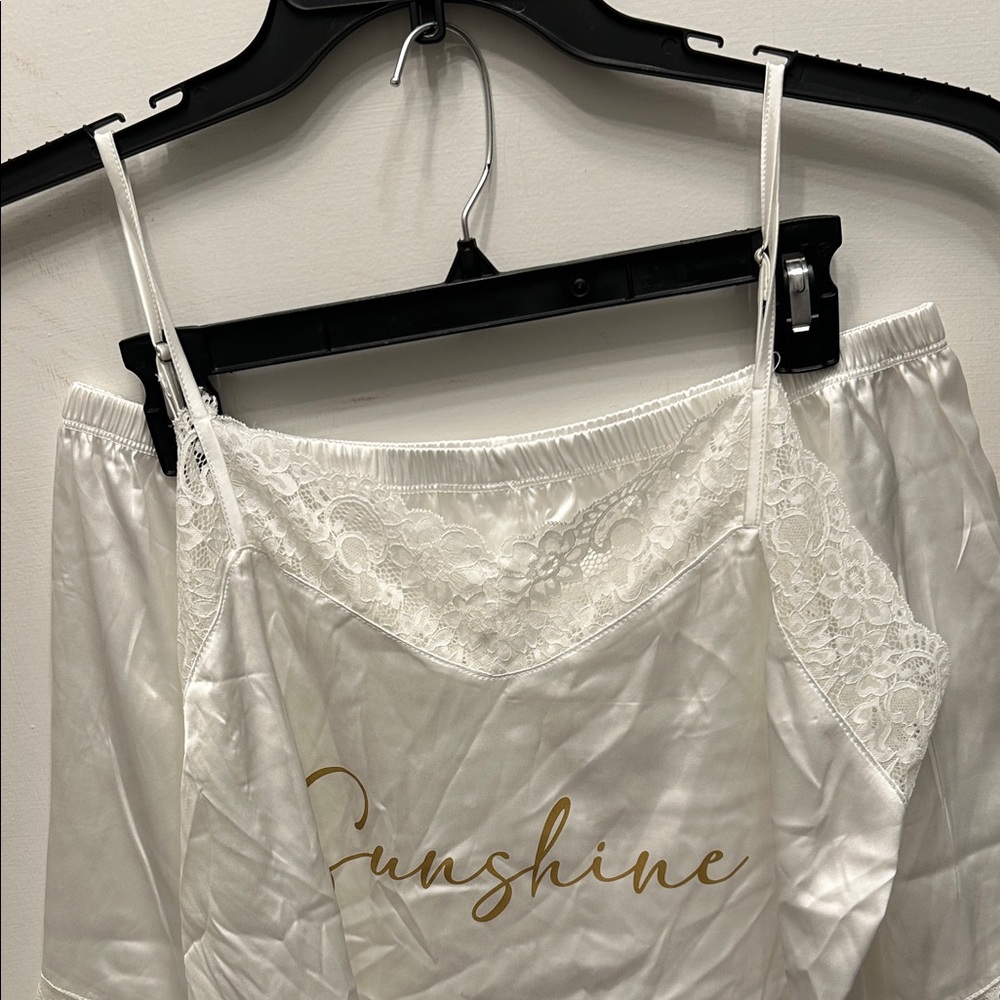 White Satin Lace Trim Cami Pajama Set NWOT Nice gift for a bridal shower